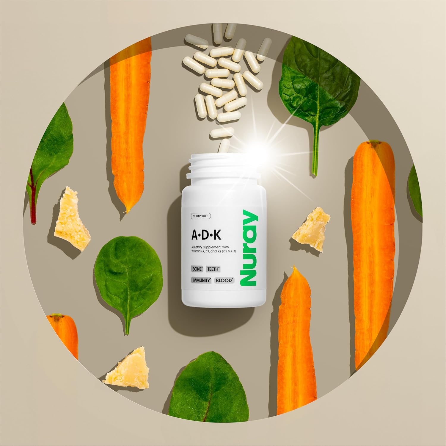 Immune Support & Bone Health Vitamin Complex with A, D3, & K2 - Vegetarian & Gluten Free - 60 Capsules