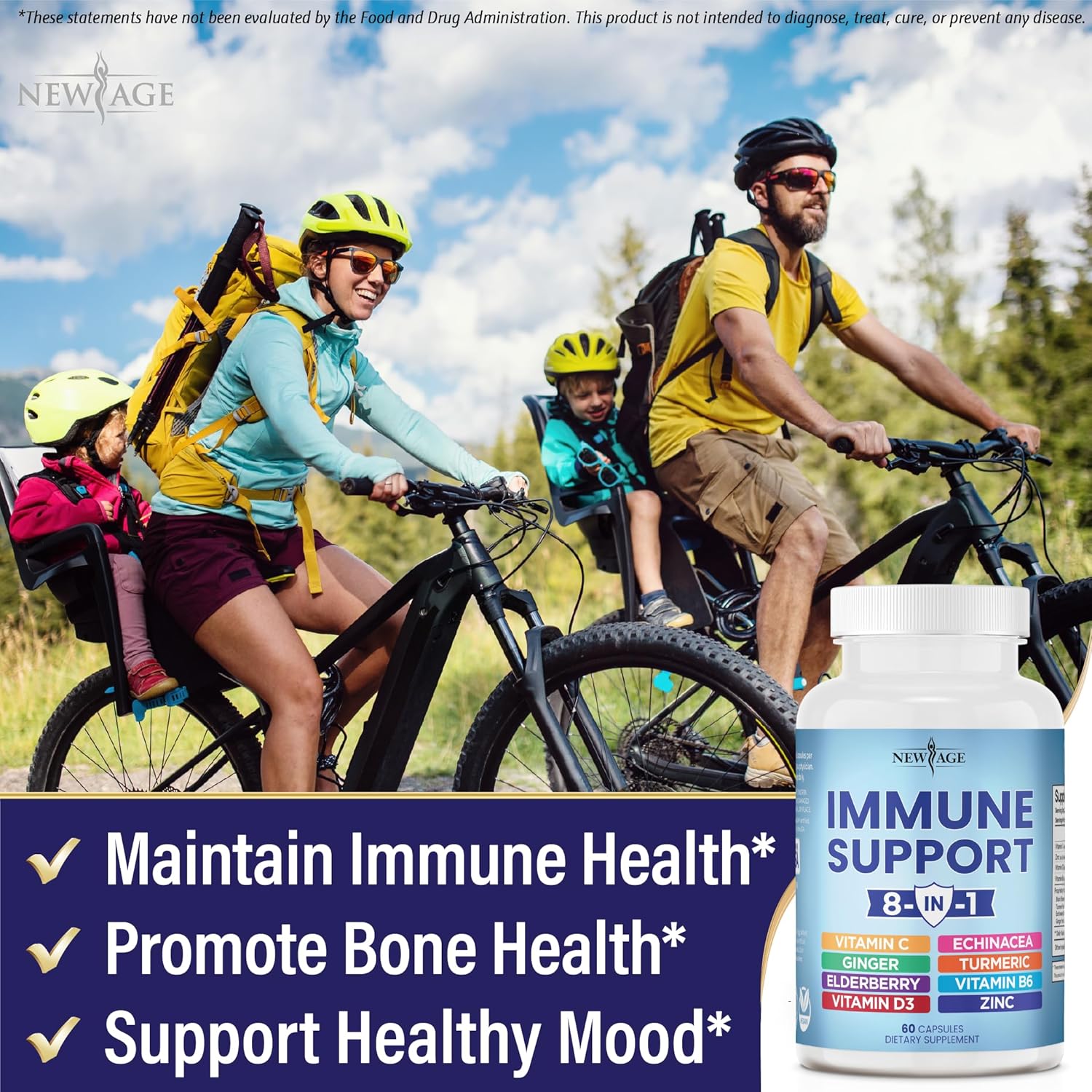 Immune Support Booster Supplement with Echinacea, Vitamin C, Zinc, Turmeric, Ginger, B6, Elderberry, Vitamin D - Pack of 3