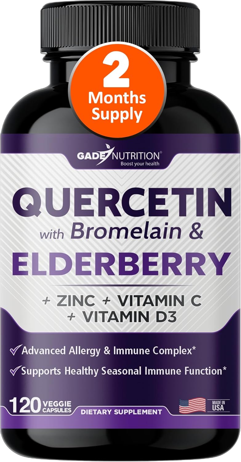 Immune Support Bundle: Quercetin, Bromelain, Elderberry, Vitamin C, Zinc, and Vitamin D3 - 2 Months Supply