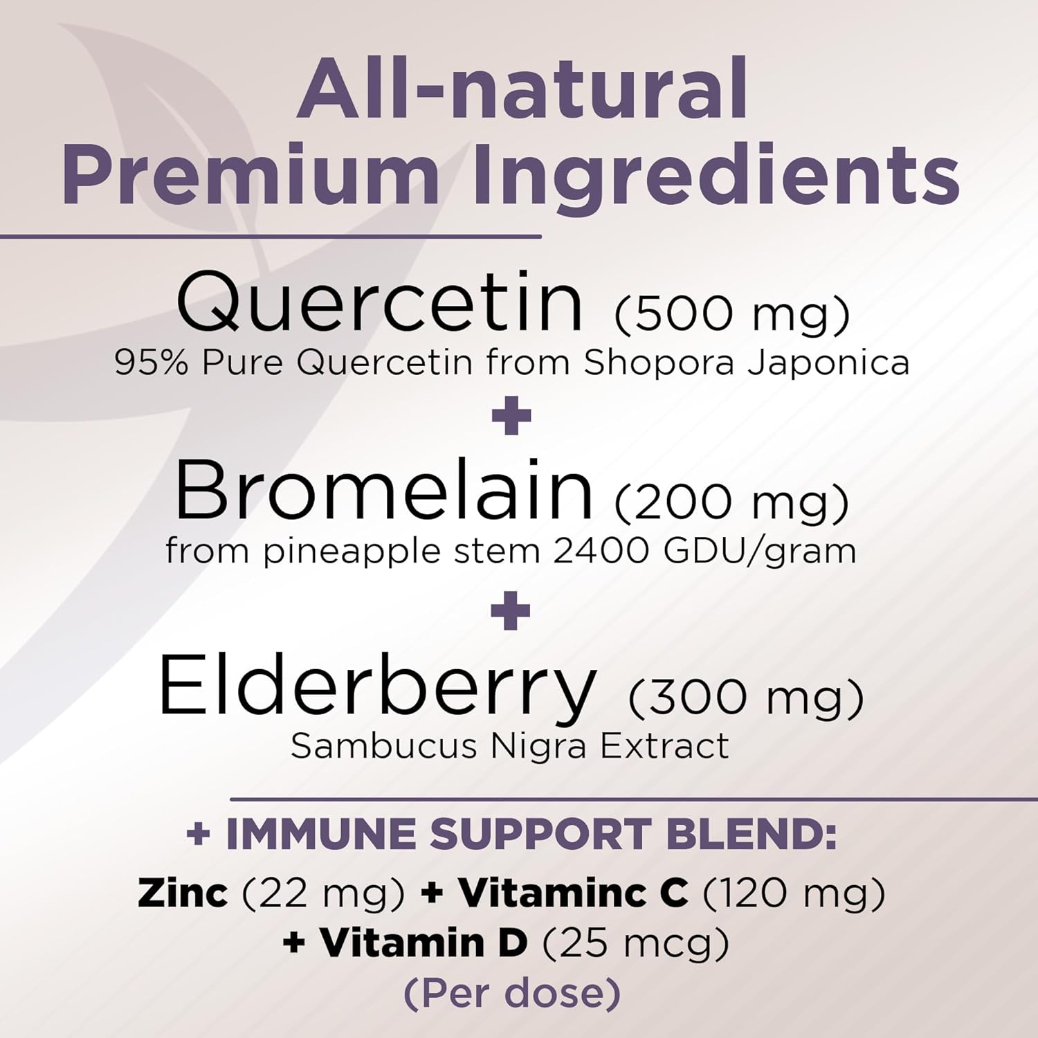 Immune Support Bundle: Quercetin, Bromelain, Elderberry, Vitamin C, Zinc, and Vitamin D3 - 2 Months Supply
