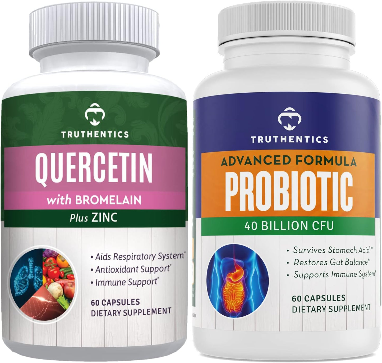 Immune Support Bundle: Truthentics Quercetin, Bromelain, Zinc, and Advanced Probiotic with Prebiotics - Gluten Free & Non-GMO - Respiratory and Digestive Health