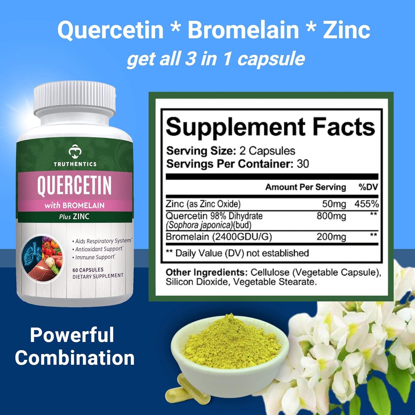 Immune Support Bundle: Truthentics Quercetin, Bromelain, Zinc, and Advanced Probiotic with Prebiotics - Gluten Free & Non-GMO - Respiratory and Digestive Health