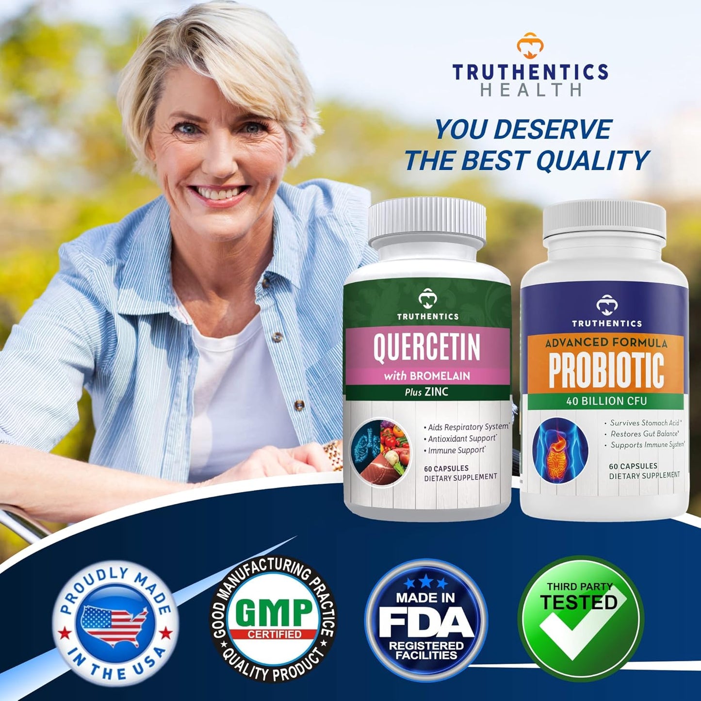 Immune Support Bundle: Truthentics Quercetin, Bromelain, Zinc, and Advanced Probiotic with Prebiotics - Gluten Free & Non-GMO - Respiratory and Digestive Health