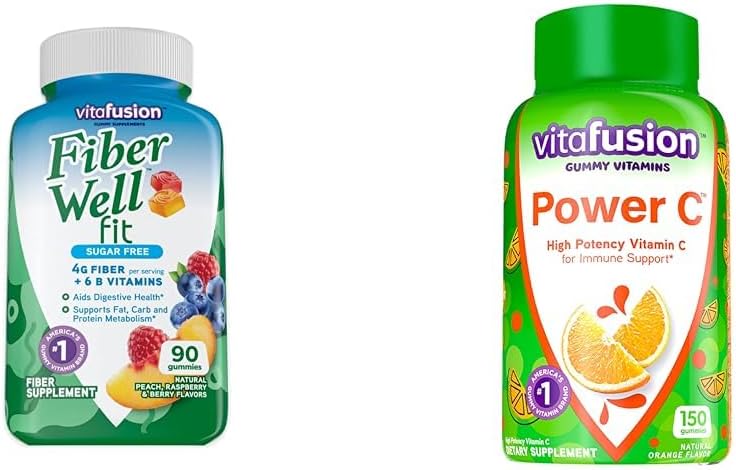 Immune Support Bundle: Vitafusion Fiber Well Fit Gummies 90 Count + Power C Vitamin C Gummies 150 Count
