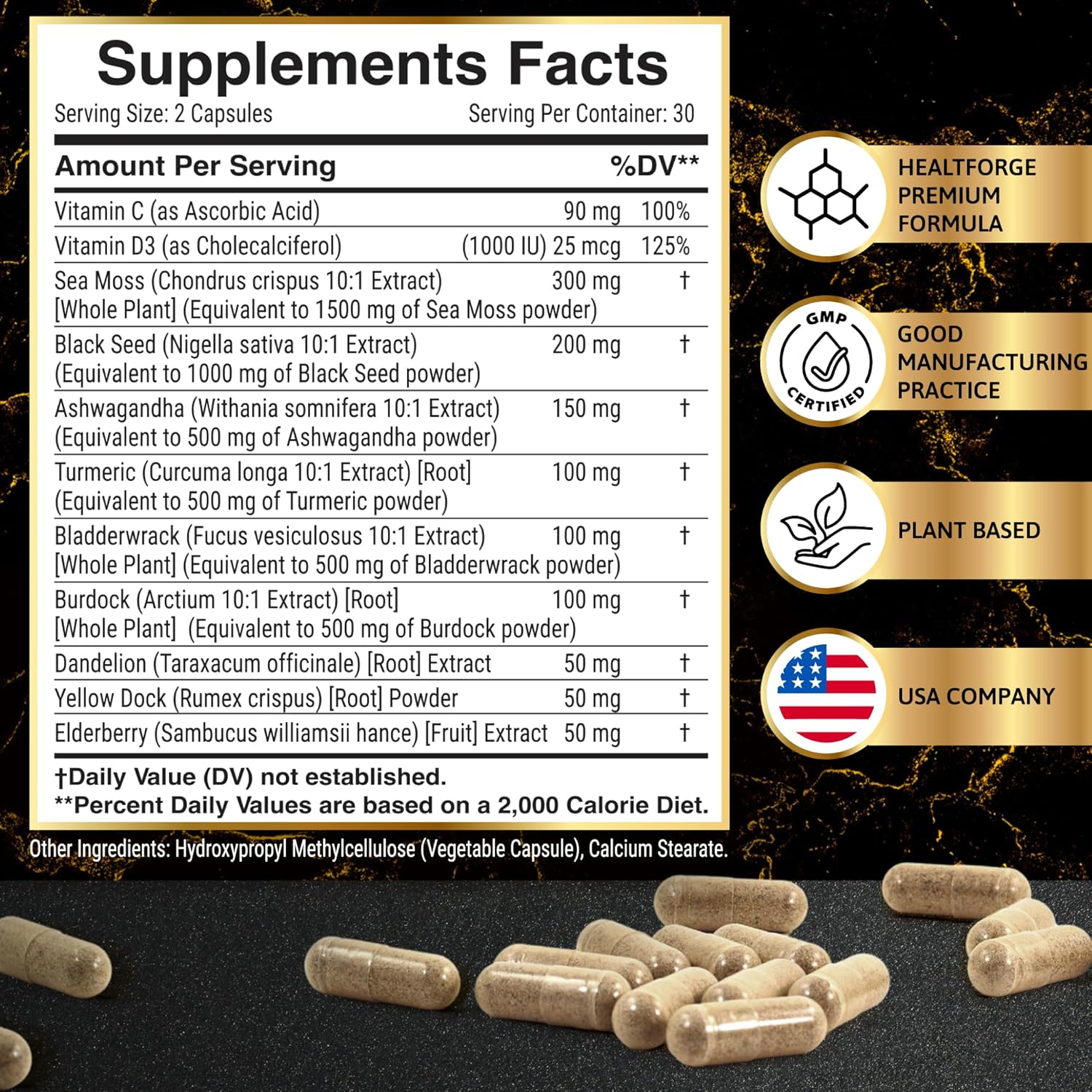 Immune Support Capsules Set: Shilajit, Ashwagandha, Sea Moss, Black Seed Oil, Turmeric - for Men and Women