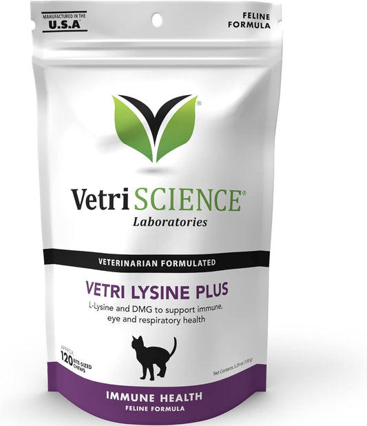 Immune Support Cat Supplement: VetriScience Vetri Lysine Plus Chews - 120 Count with L-Lysine and DMG for Respiratory Health