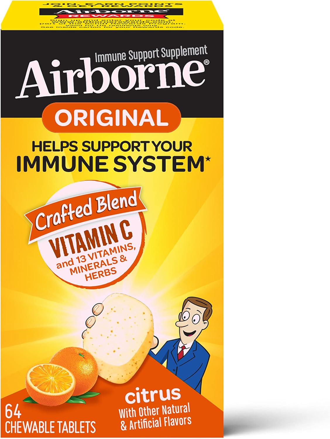 Immune Support Citrus Chewable Tablets with Vitamin C 1000mg - Gluten-Free Supplement with Antioxidants, Zinc, Echinacea, and Ginger