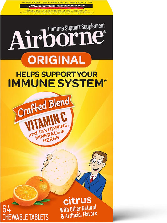 Immune Support Citrus Chewable Tablets with Vitamin C 1000mg - Gluten-Free Supplement with Antioxidants, Zinc, Echinacea, and Ginger