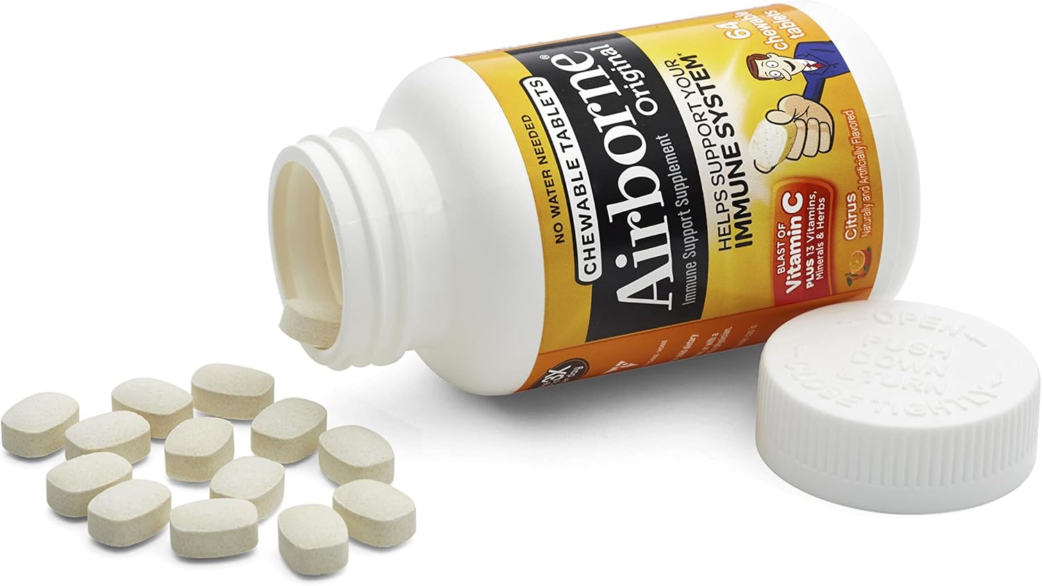 Immune Support Citrus Chewable Tablets with Vitamin C 1000mg - Gluten-Free Supplement with Antioxidants, Zinc, Echinacea, and Ginger