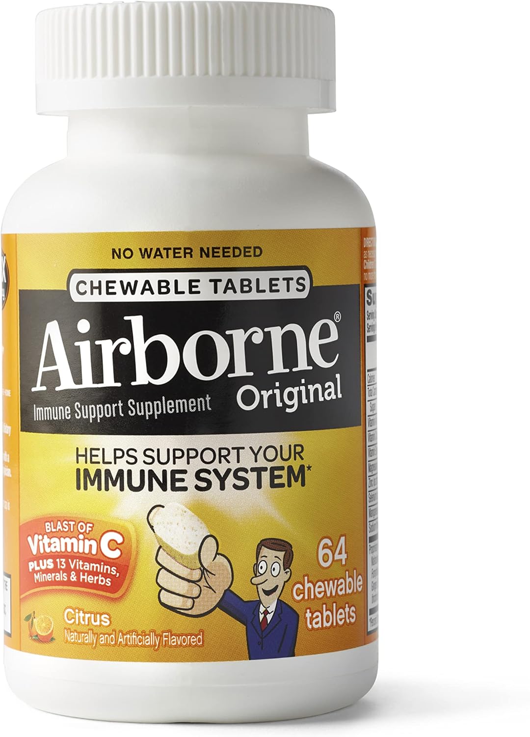 Immune Support Citrus Chewable Tablets with Vitamin C 1000mg - Gluten-Free Supplement with Antioxidants, Zinc, Echinacea, and Ginger