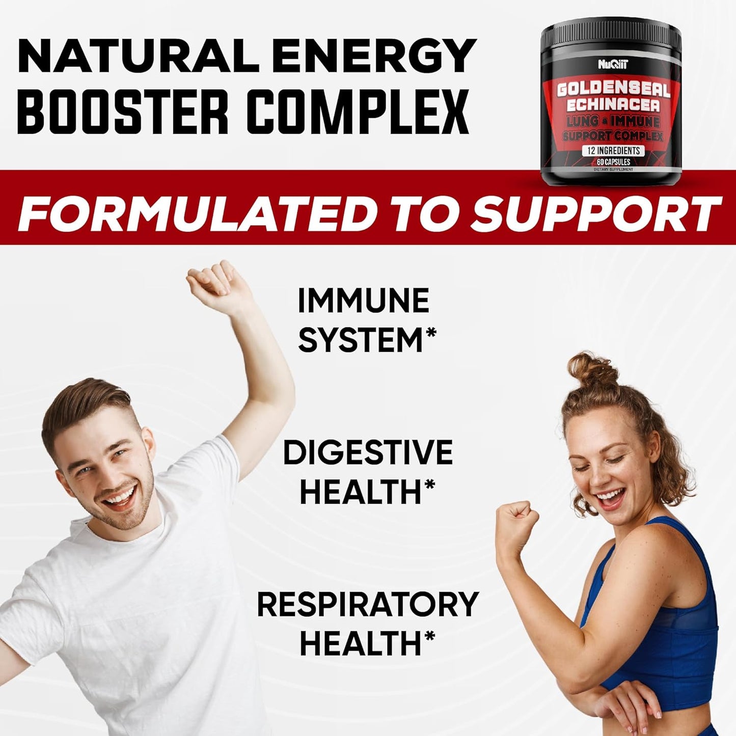 Immune Support Complex Capsules with Goldenseal Root, Echinacea, and Panax Ginseng - 60 Count for Digestive Health and Body Balance