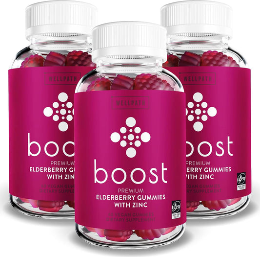 Immune Support Elderberry Gummies with Vitamin C - 3-Pack for Adults | Boosts Immunity with Zinc | Vegan, 180 Ct