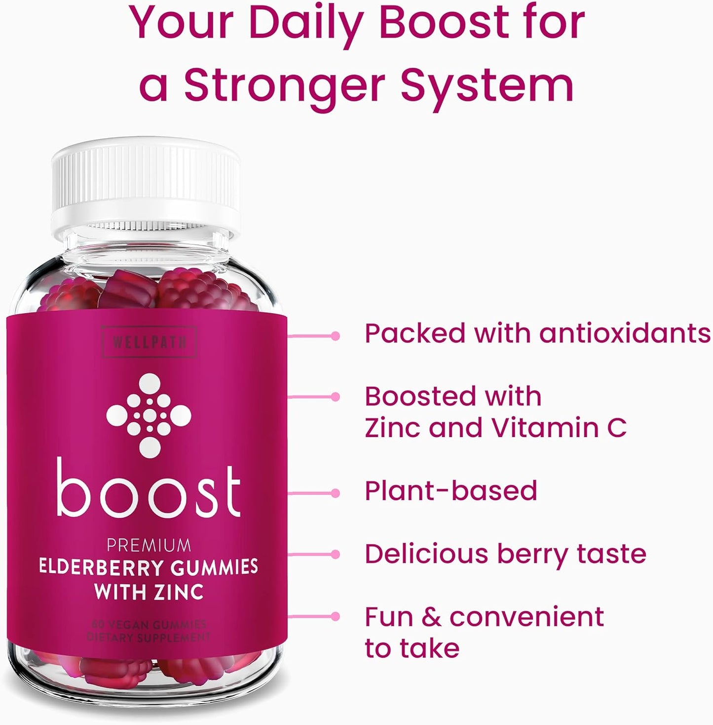 Immune Support Elderberry Gummies with Vitamin C - 3-Pack for Adults | Boosts Immunity with Zinc | Vegan, 180 Ct