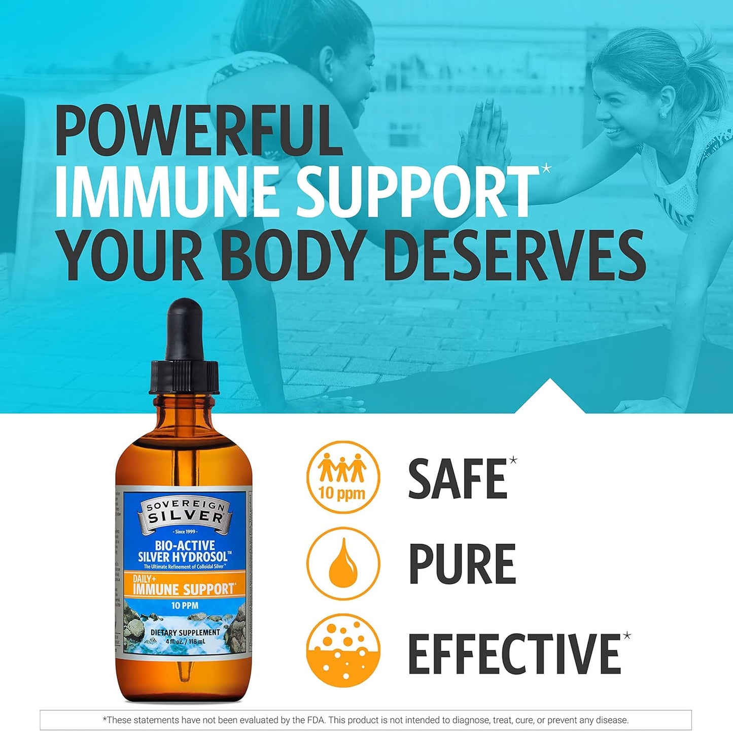 Immune Support Family Bundle: Sovereign Silver Bio-Active Silver Hydrosol - Dropper & Fine Mist, 4 oz & 2 oz
