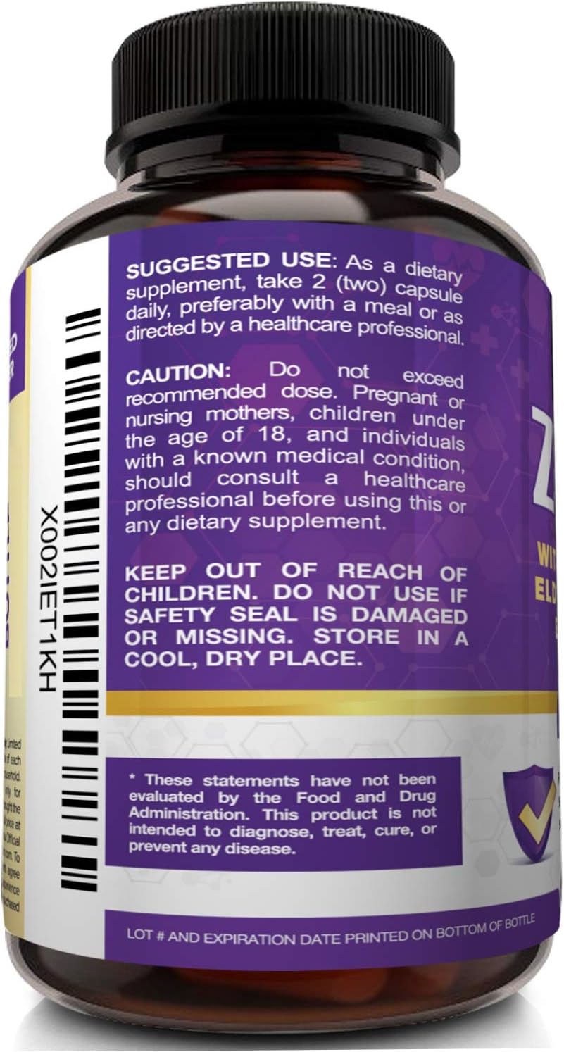 Immune Support Formula: NutriFlair Zinc 50mg with Vitamin C, Elderberry, Echinacea - Compare to Citrate, Oxide - 4 Immune Defense