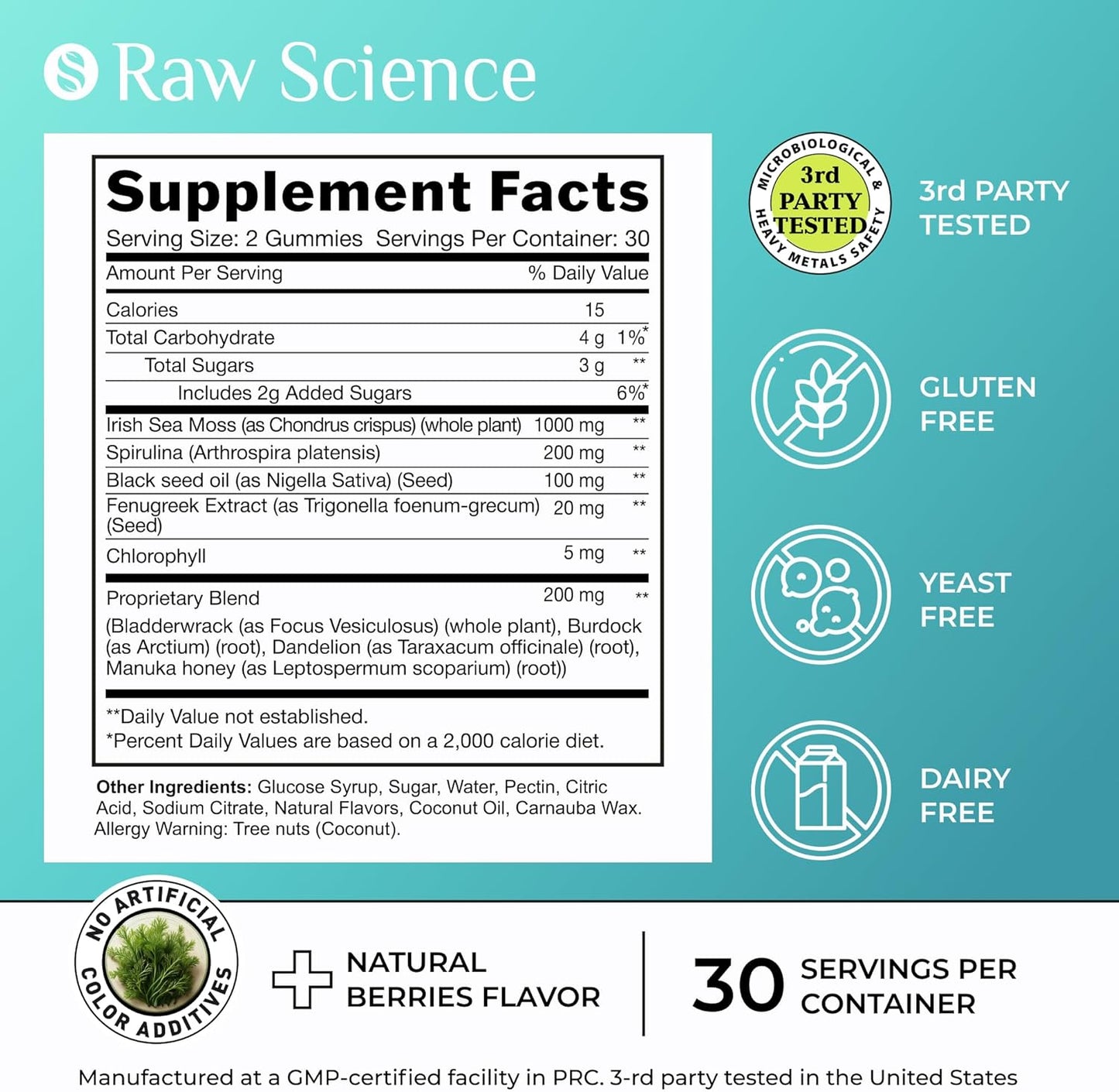 Immune Support Gummies with Sea Moss, Black Seed Oil, and Manuka Honey for Detox and Thyroid Support - 60 Count