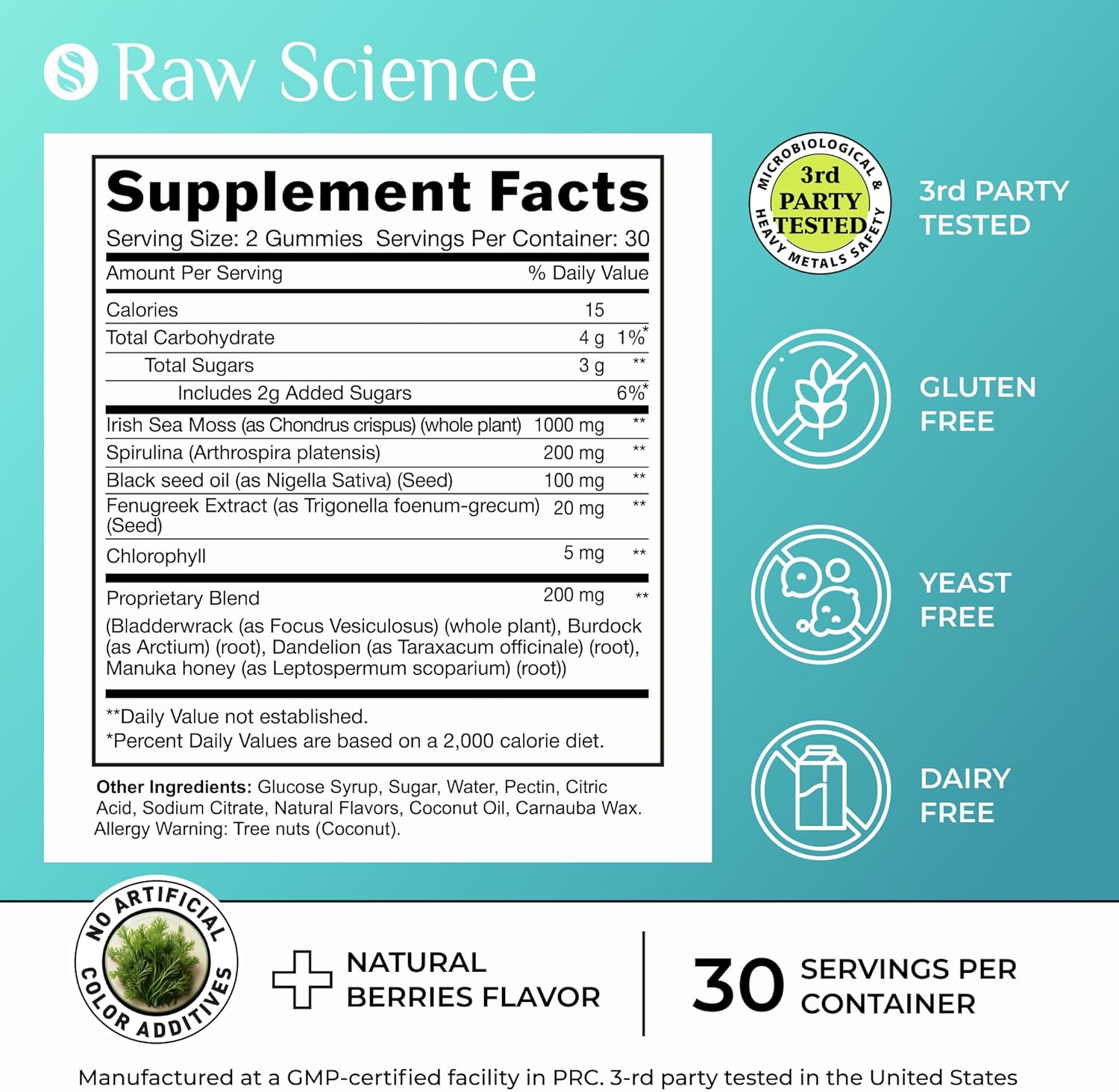 Immune Support Gummies with Sea Moss, Black Seed Oil, and Manuka Honey for Detox and Thyroid Support - 60 Count