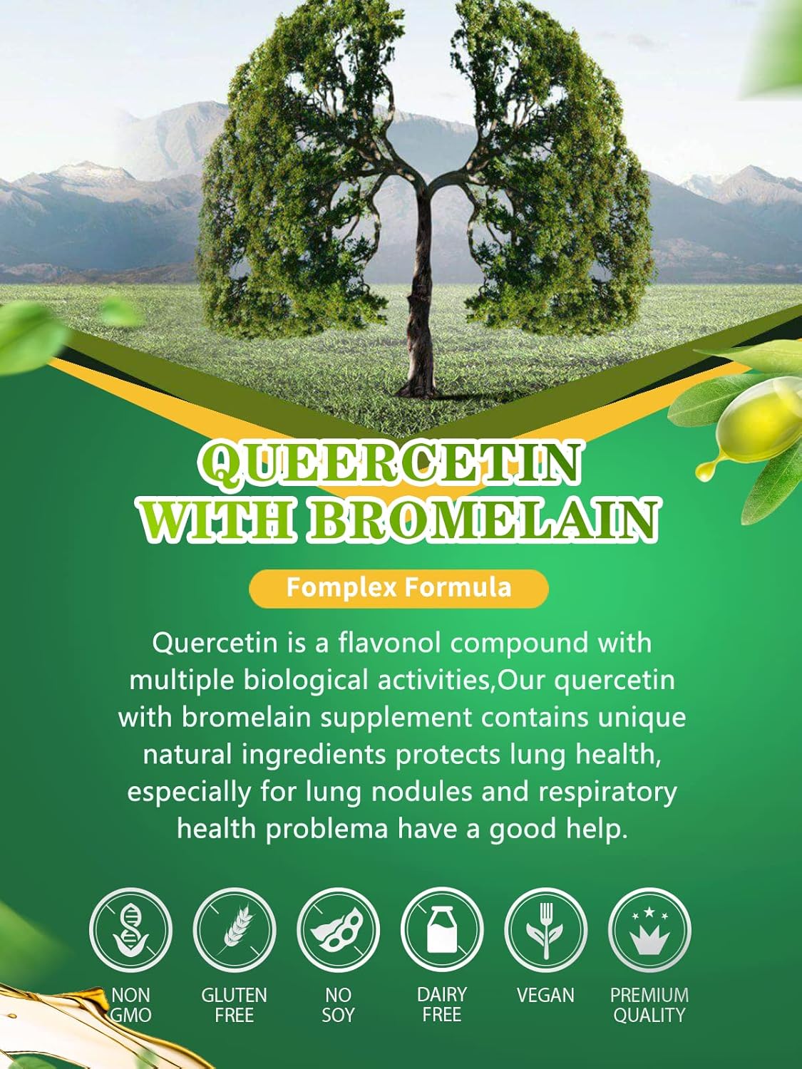Immune Support & Lung Health Supplement with Quercetin, Bromelain, Vitamin C, & Pteris Multifida Extract - 60 Capsules