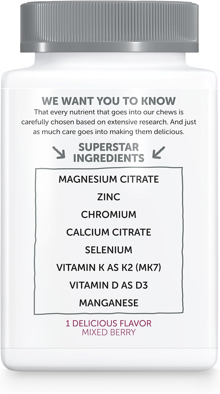 Immune Support Mineral Chews with Magnesium Citrate, Calcium, Vitamin D3, C, K2, Zinc & Selenium - 60 Count