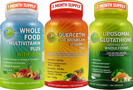 Immune Support Multivitamin Bundle with Quercetin, Bromelain, Iron, and Liposomal Glutathione 500mg for Men & Women - Supplements Studio