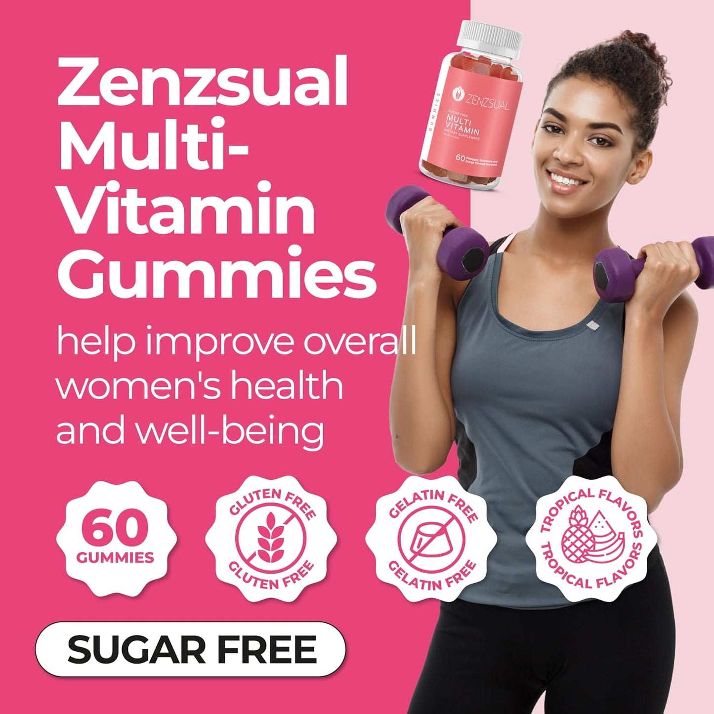 Immune Support Multivitamin Gummies for Adults - Vitamin C, Biotin, Zinc - Tasty, Sugar-Free - 60 Flavored Gummies for Daily Wellness