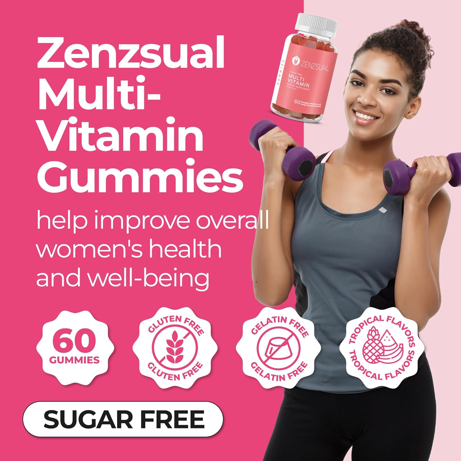 Immune Support Multivitamin Gummies for Adults - Vitamin C, Biotin, Zinc - Tasty, Sugar-Free - 60 Flavored Gummies for Daily Wellness