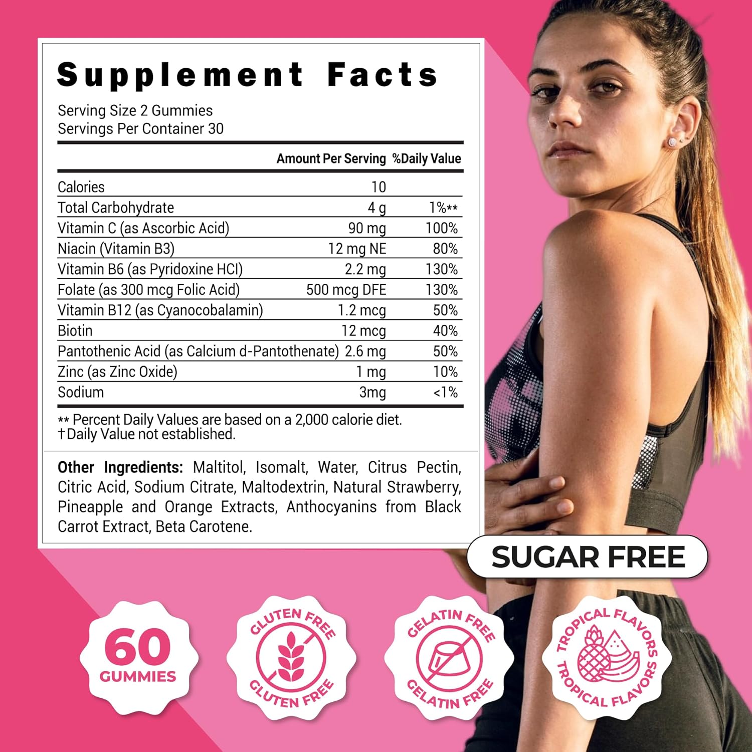 Immune Support Multivitamin Gummies for Adults - Vitamin C, Biotin, Zinc - Tasty, Sugar-Free - 60 Flavored Gummies for Daily Wellness