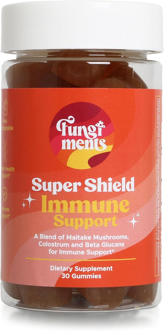 Immune Support Mushroom Gummies with Maitake, Colostrum, and Beta-Glucans - Fungiments Super Shield Gummies for Immune Boost - 30 Gummies