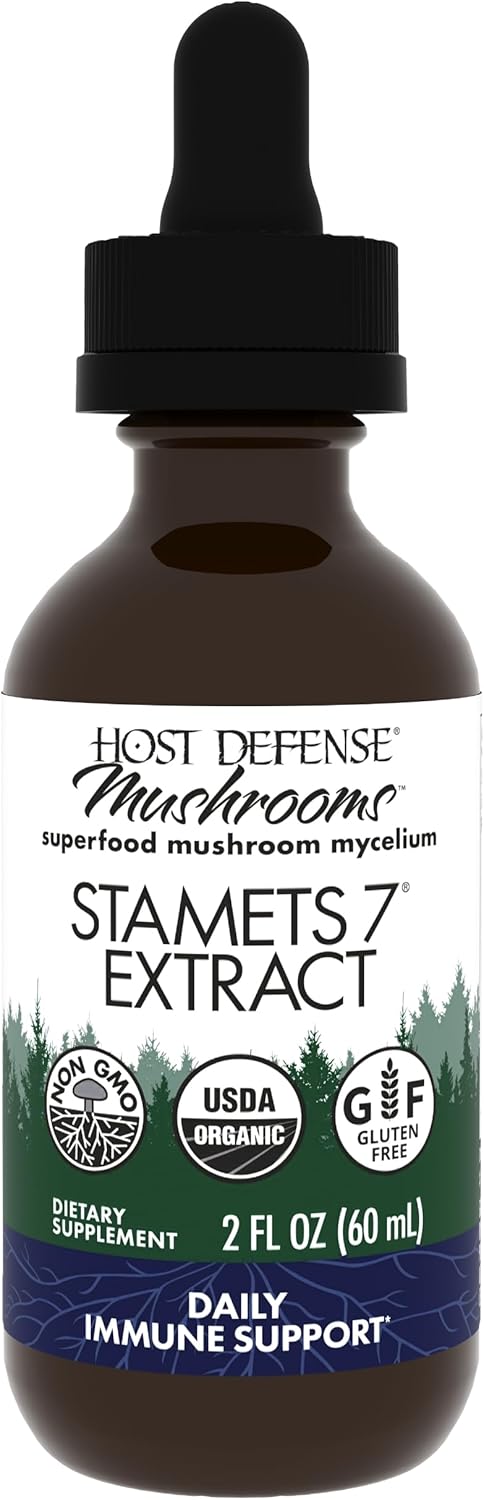Immune Support Mushroom Supplement Blend with 7 Species - Host Defense Stamets 7 Extract - 2 fl oz