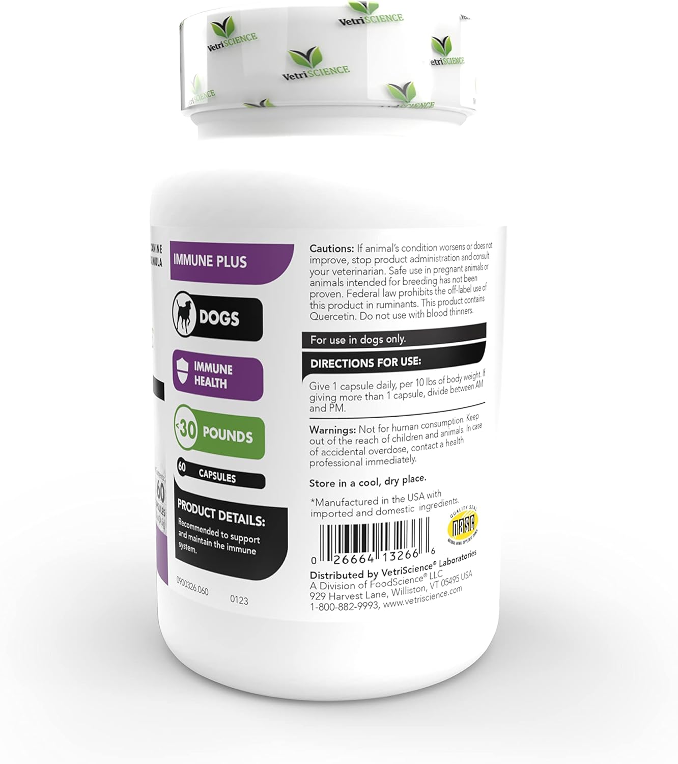 Immune Support Supplement for Small Dogs Under 30 Pounds - 60 Capsules - VetriScience Immune Plus - Allergy Support