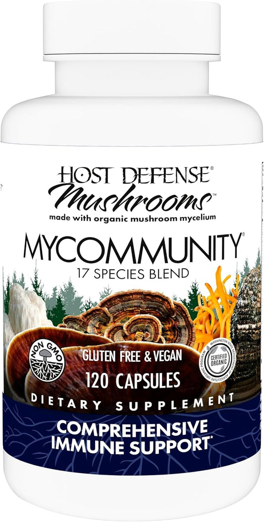Immune Support Supplement with 17 Mushroom Species - Host Defense MyCommunity Capsules - Herbal Blend with Lion's Mane, Reishi, Chaga, Cordyceps, Turkey Tail - 120 Capsules