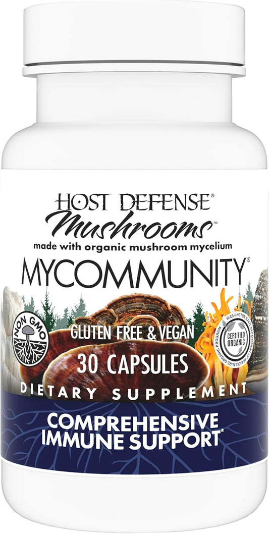 Immune Support Supplement with 17 Mushroom Species - Host Defense MyCommunity Capsules - Herbal Aid with Lion's Mane, Reishi, Chaga, Cordyceps, Turkey Tail - 30 Capsules