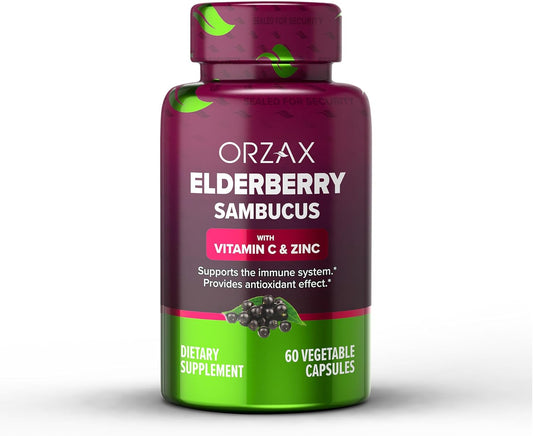 Immune Support Supplement with Elderberry, Vitamin C, and Zinc - Antioxidant Capsules for Women and Men - 60 Vegetable Capsules