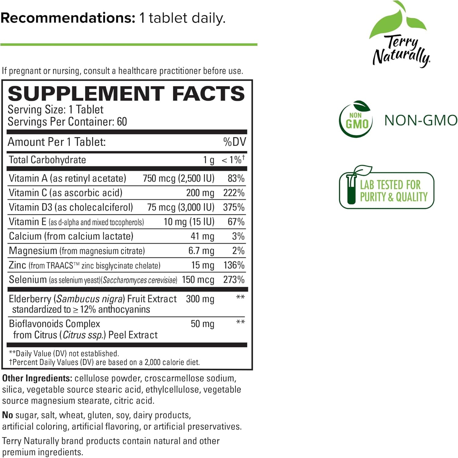 Immune Support Supplement with Elderberry, Zinc, and Selenium for Enhanced Immune Response - 60 Tablets by Terry Naturally ViraPro