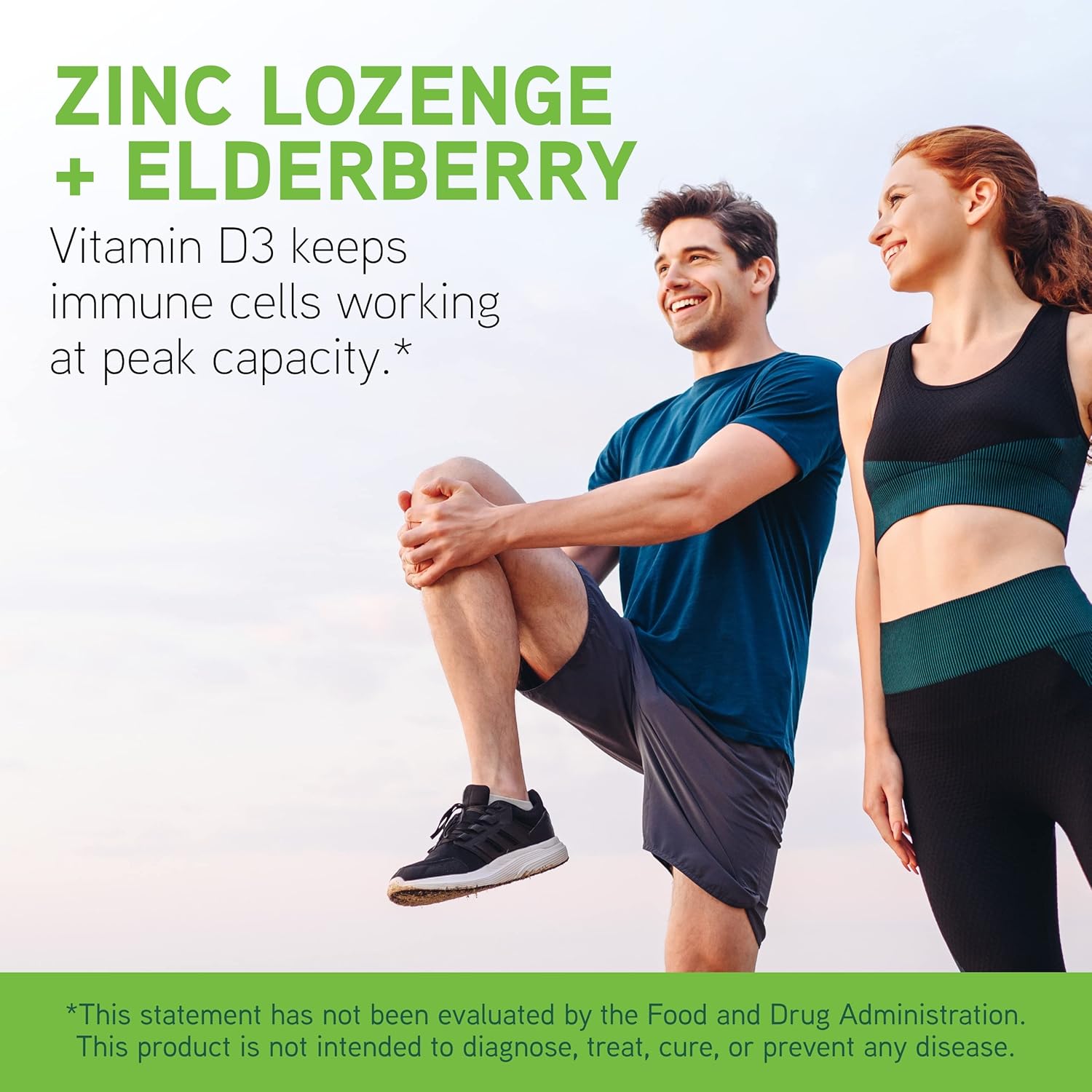 Immune Support Supplement with Vitamin D3, Zinc, Elderberry - Lemon Flavored Lozenges for Healthy Lungs & Throat - 60 Count