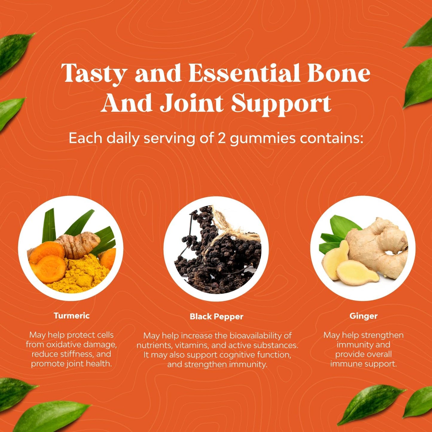 Immune Support Turmeric Gummies with Black Pepper for Joint Health and Skin Care