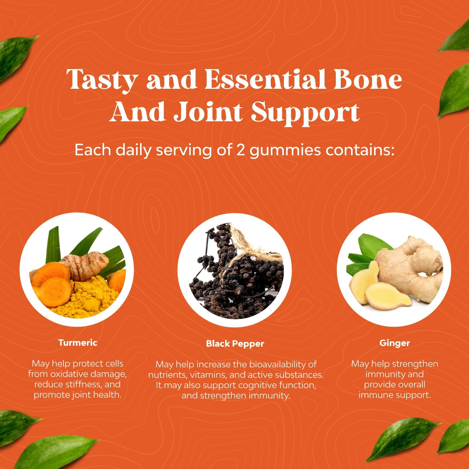 Immune Support Turmeric Gummies with Black Pepper for Joint Health and Skin Care