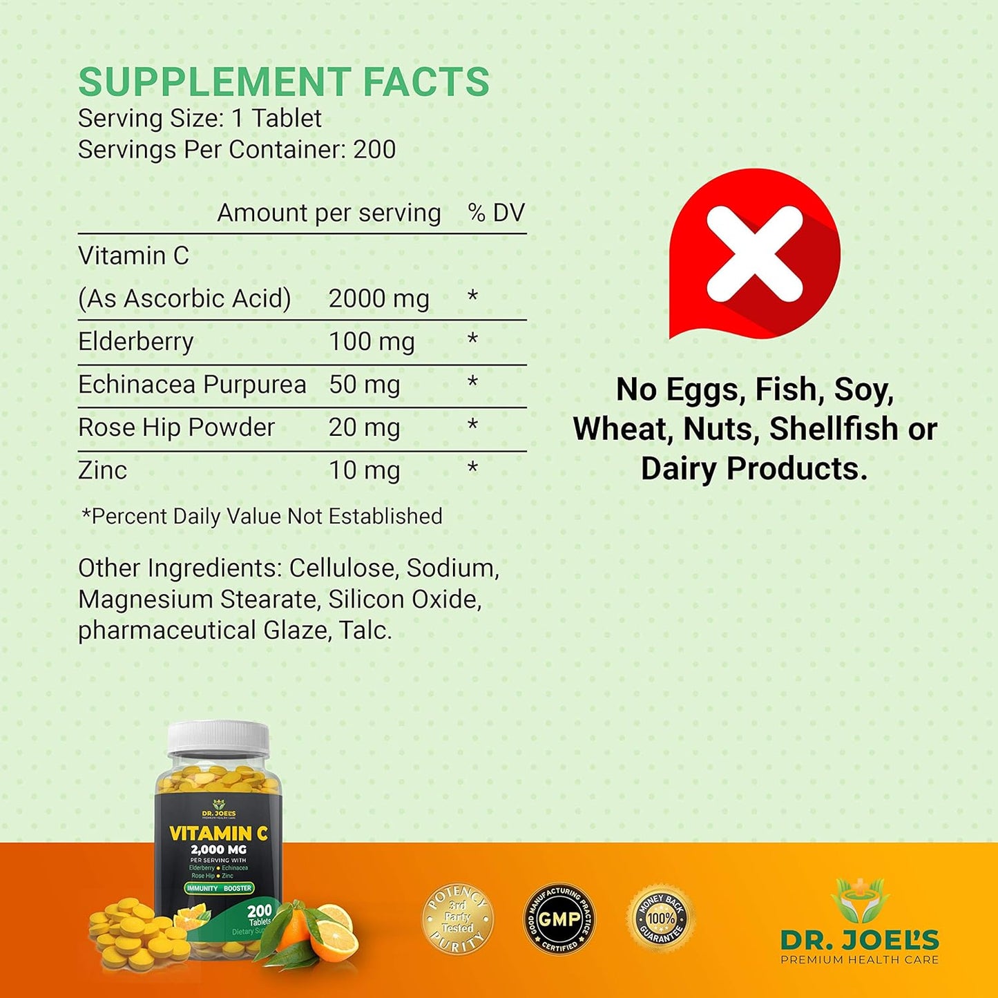 Immune Support Vitamin C 2000 mg with Zinc, Elderberry, Rose Hip, Echinacea - 200 Tablets - Boosts Immune System - Made in USA by Dr. JOEL.