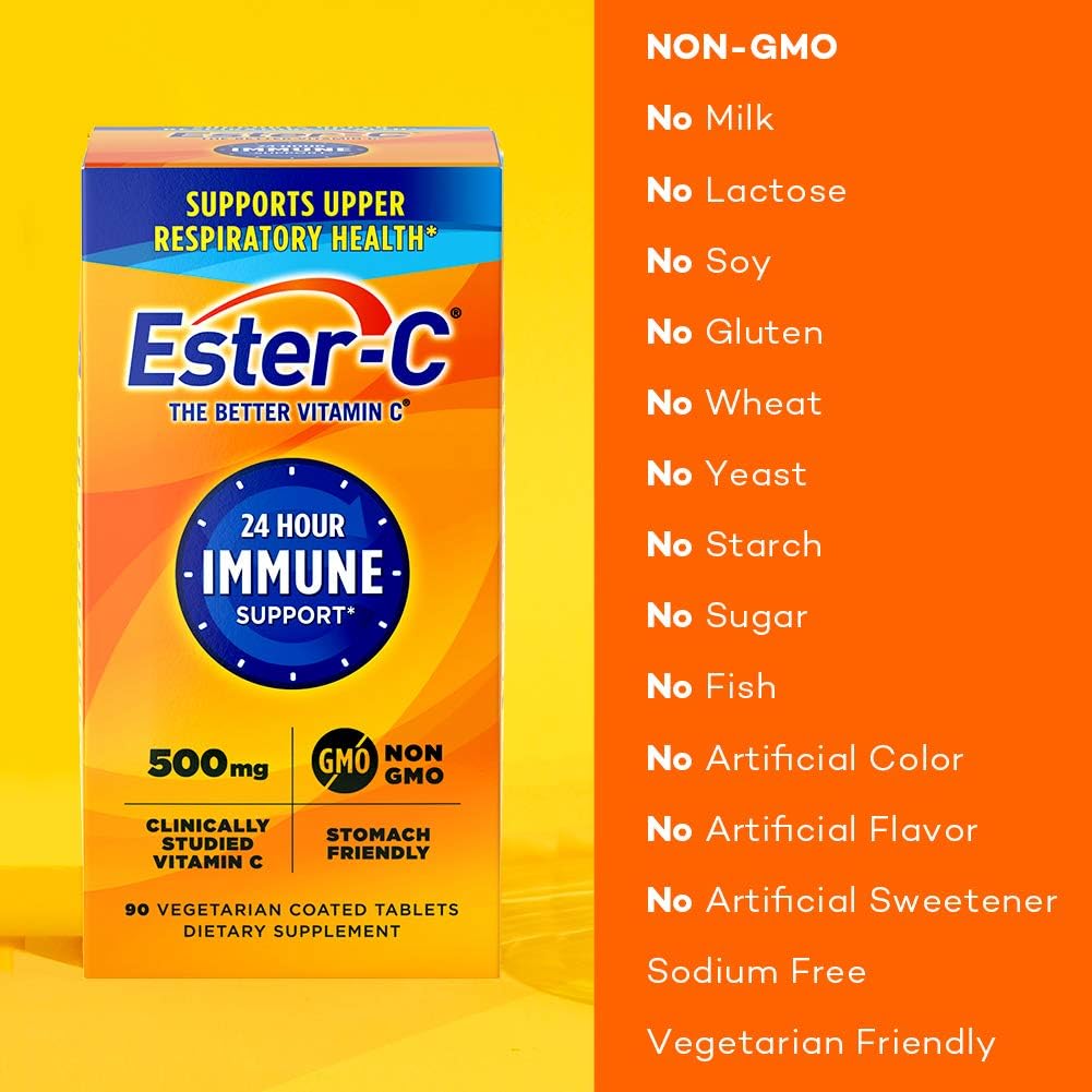 Immune Support Vitamin C Supplement: Ester-C 500 mg 24 Hour Tablets, 90 Count