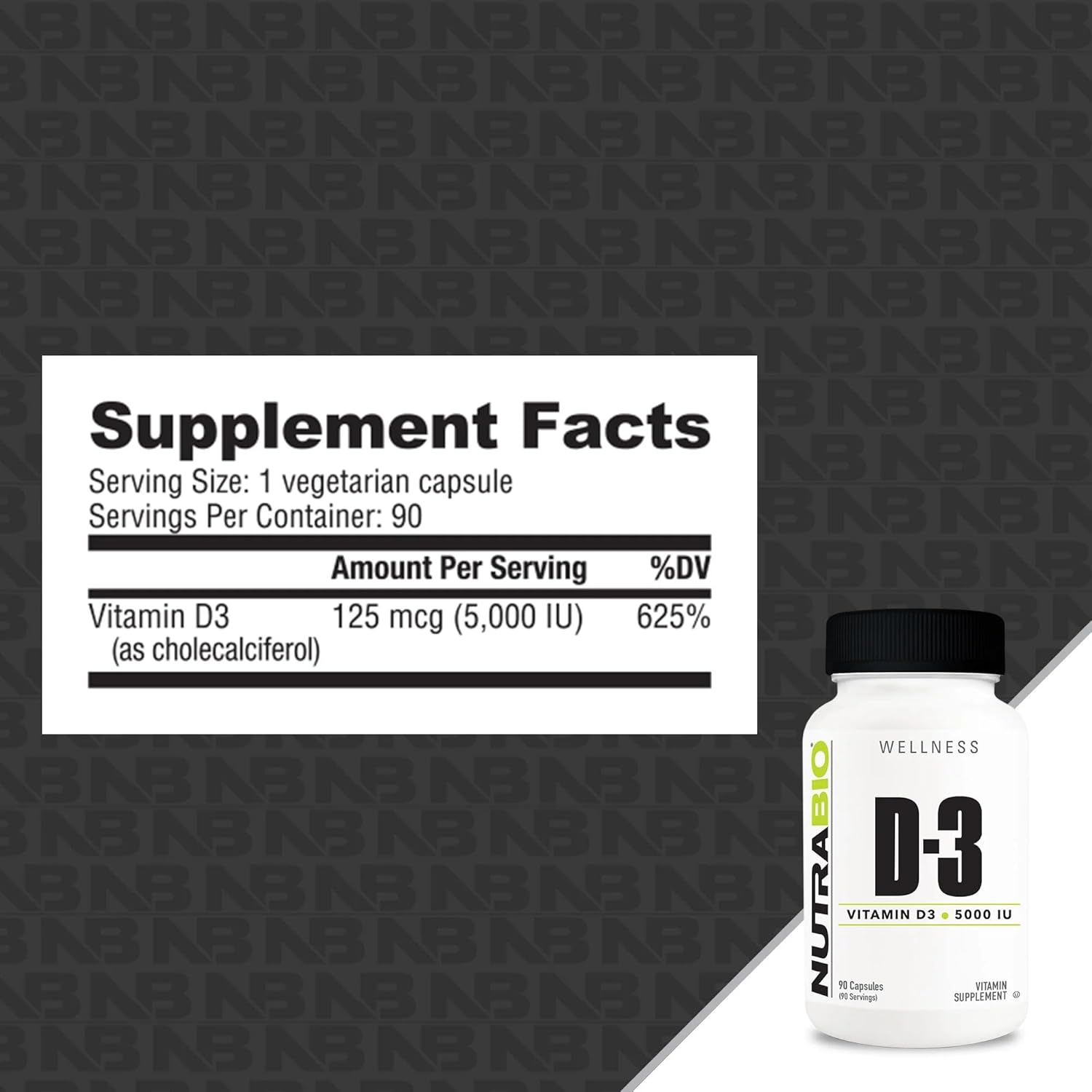 Immune Support Vitamin D Supplement (5000 IU) - 90 Vegetable Capsules by NutraBio
