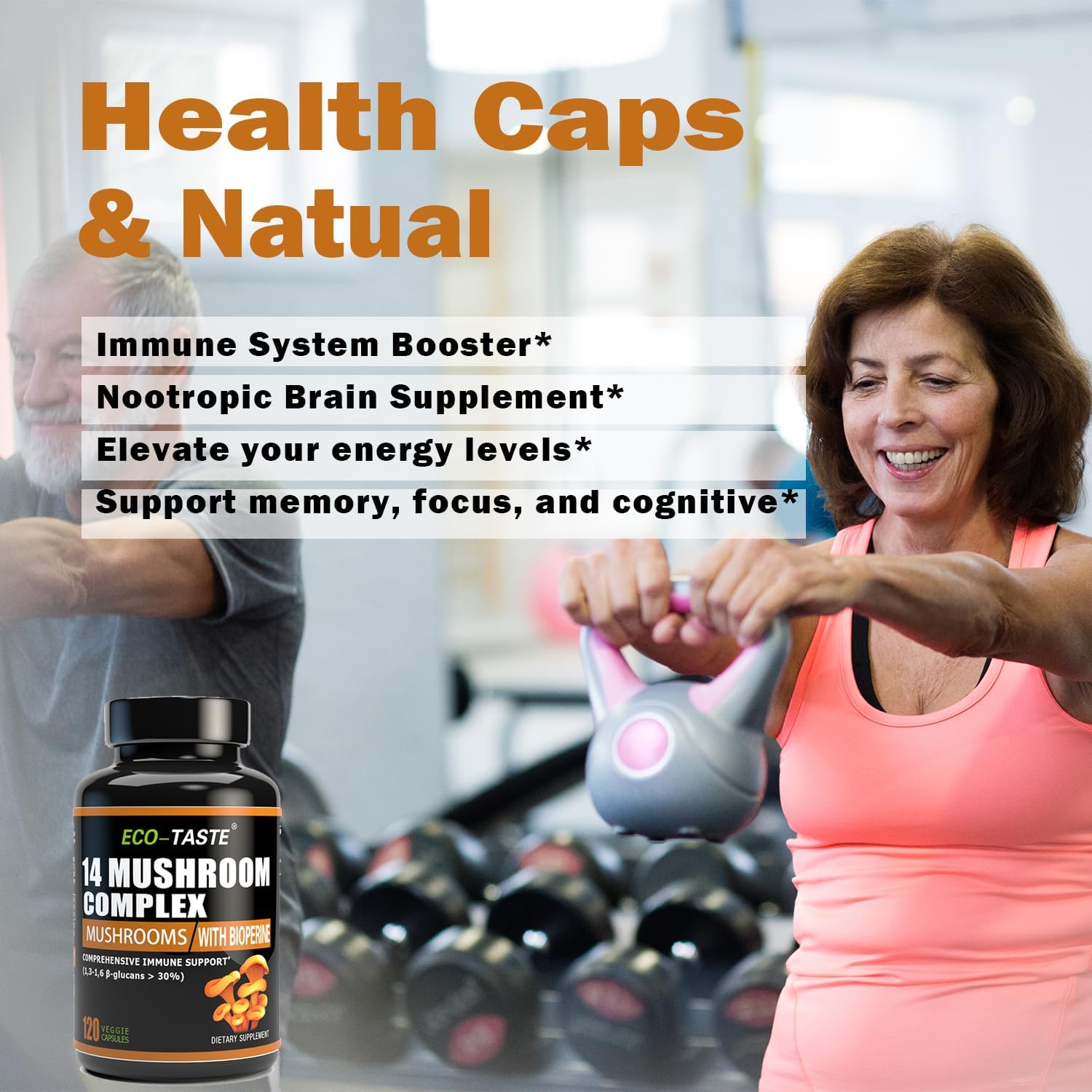 Immune System Booster & Brain Supplement - 14 Mushroom Capsules with Lion’s Mane, Reishi, Maitake, Turkey Tail, Chaga, Black Pepper - 30% Beta-Glucan for Absorption