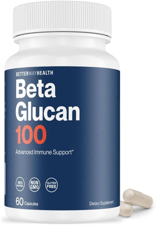 Immune System Booster Supplement with Highly Purified Beta Glucan 100 - 100mg 60 Capsules - Better Way Health Advanced Formula