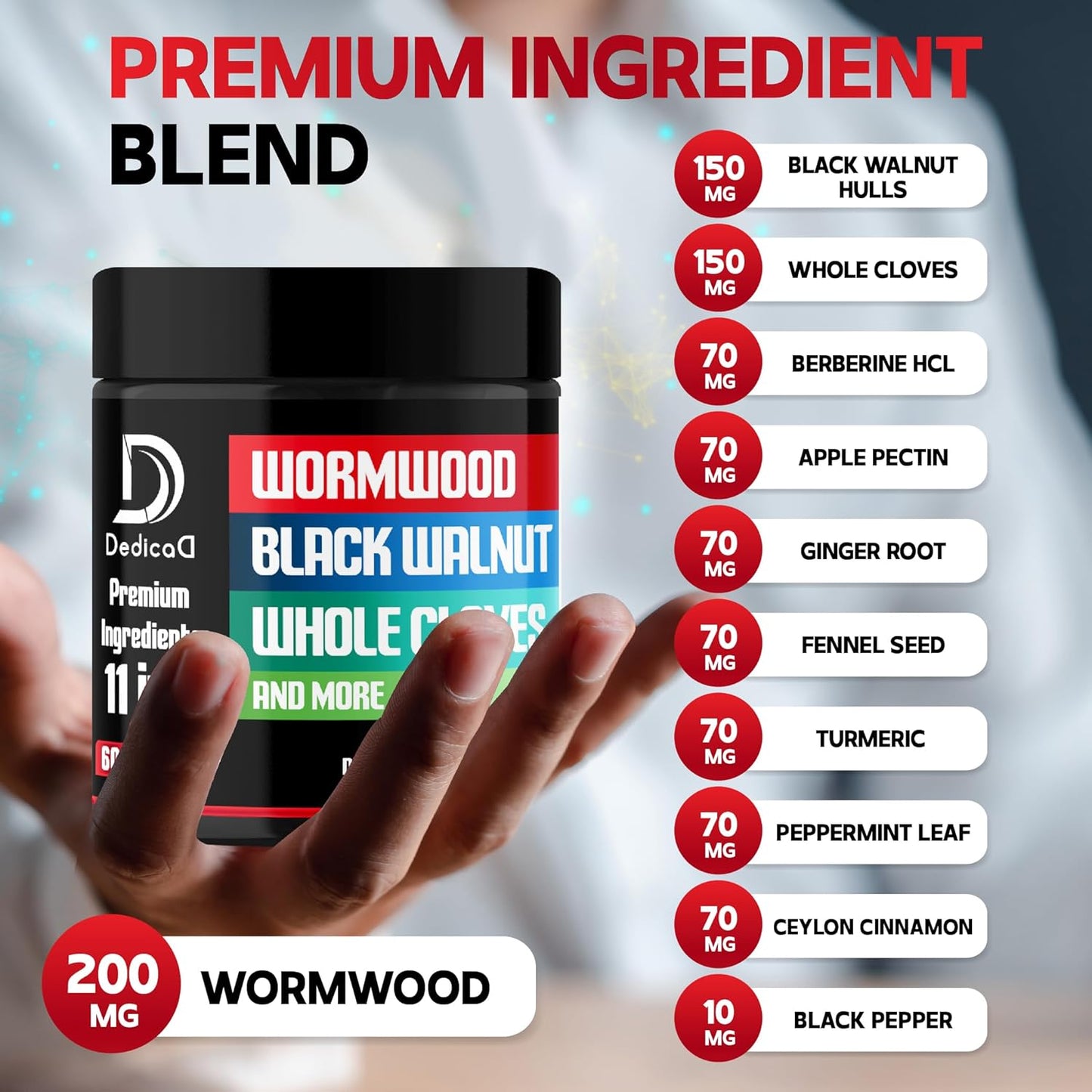 Immune System & Digestion Health Supplement - Wormwood Capsules with 11 Ingredients including Black Walnut, Cloves, Turmeric, Apple, Berberine HCl - 60 Capsules