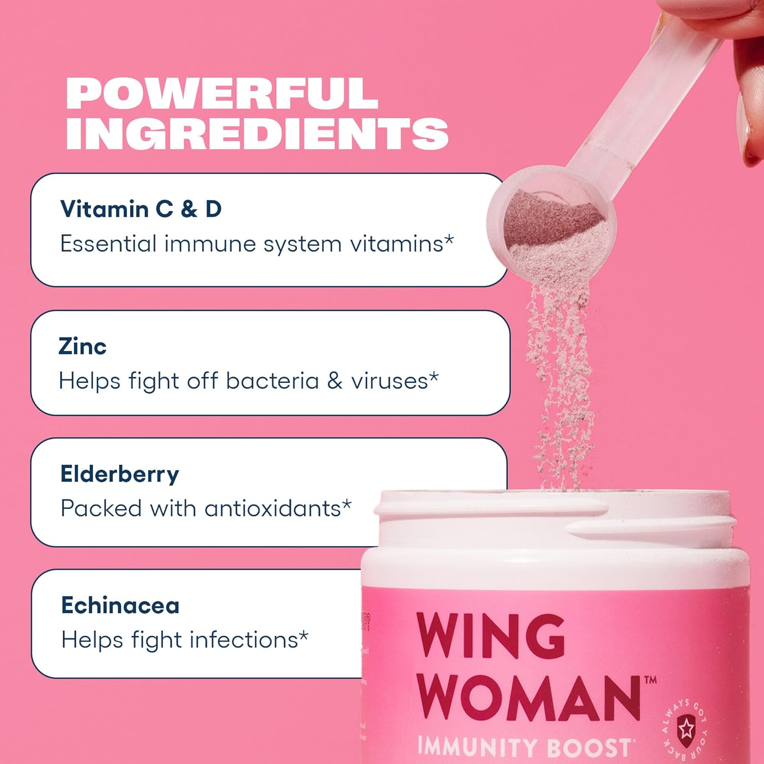 Immunity Boost Powder - Wing Woman Berry Pomegranate - Vegan, No Sugar, Gluten Free, Non-GMO - 28 Servings