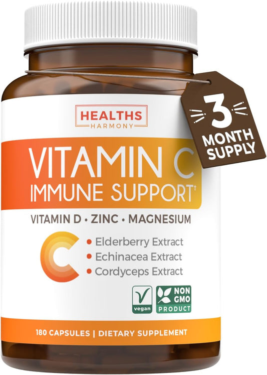 Immunity Boost Supplement with Elderberry, Vitamin C, Zinc, Magnesium, and Vitamin D - 3 Months Supply