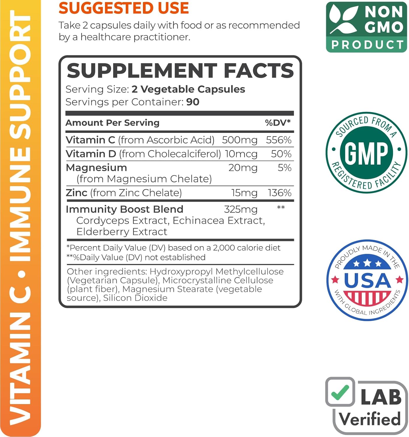 Immunity Boost Supplement with Elderberry, Vitamin C, Zinc, Magnesium, and Vitamin D - 3 Months Supply