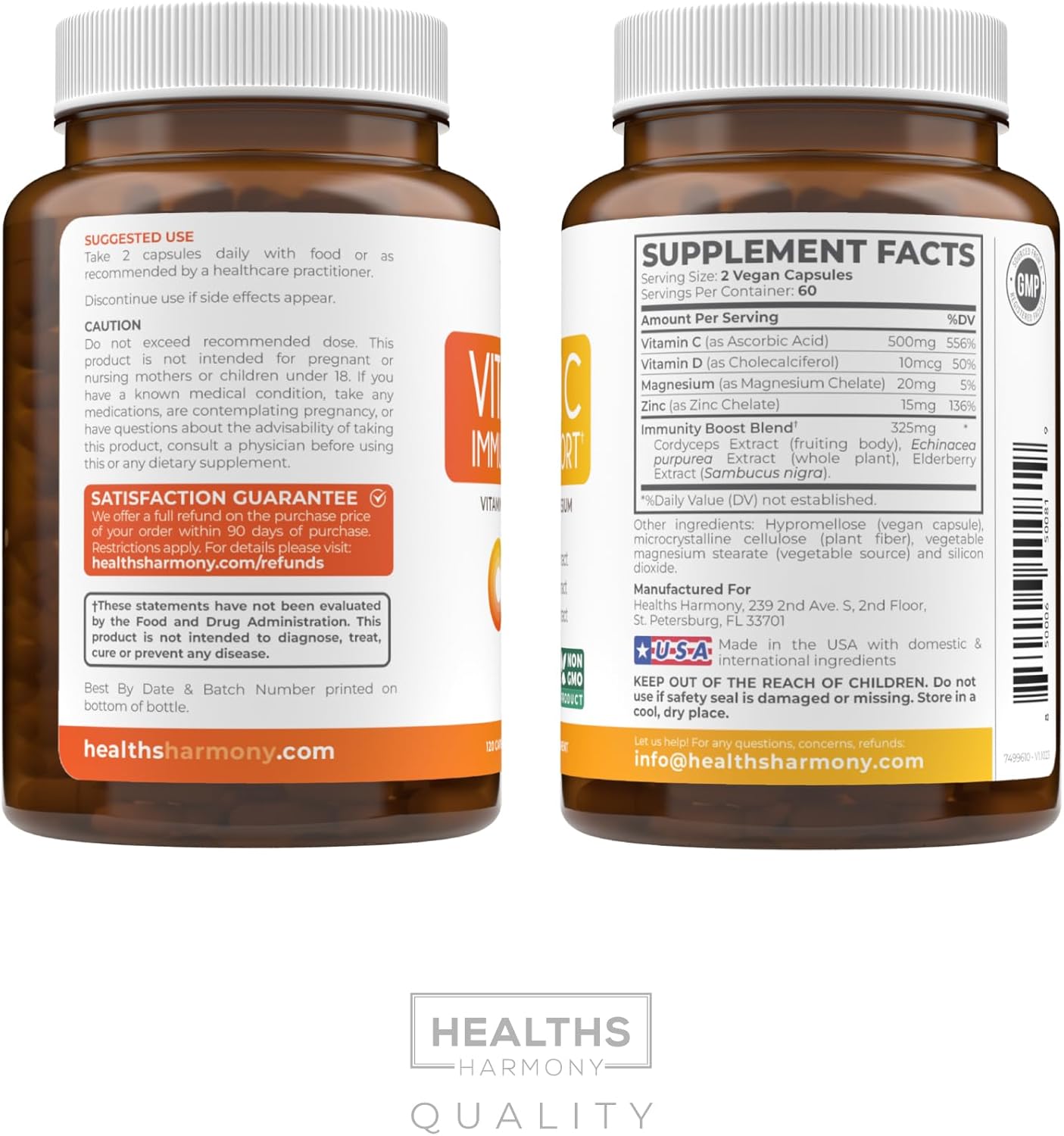 Immunity Boost Supplement with Elderberry, Vitamin C, Zinc, Magnesium, and D - 60 Day Supply for Daily and Seasonal Support by Healths Harmony