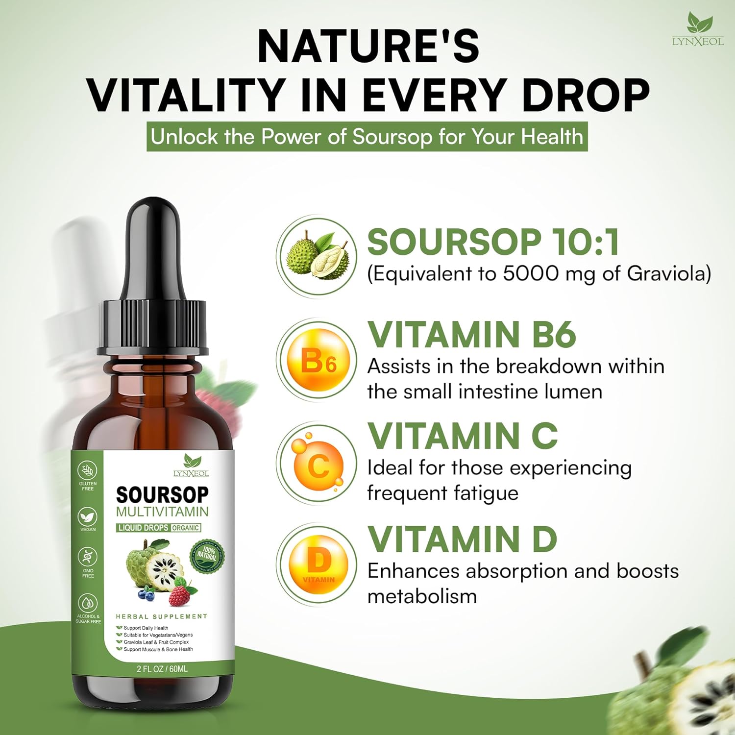 Immunity Boosting Soursop Bitters Liquid Drops for Liver Health & Antioxidant Support - 2 Fl Oz