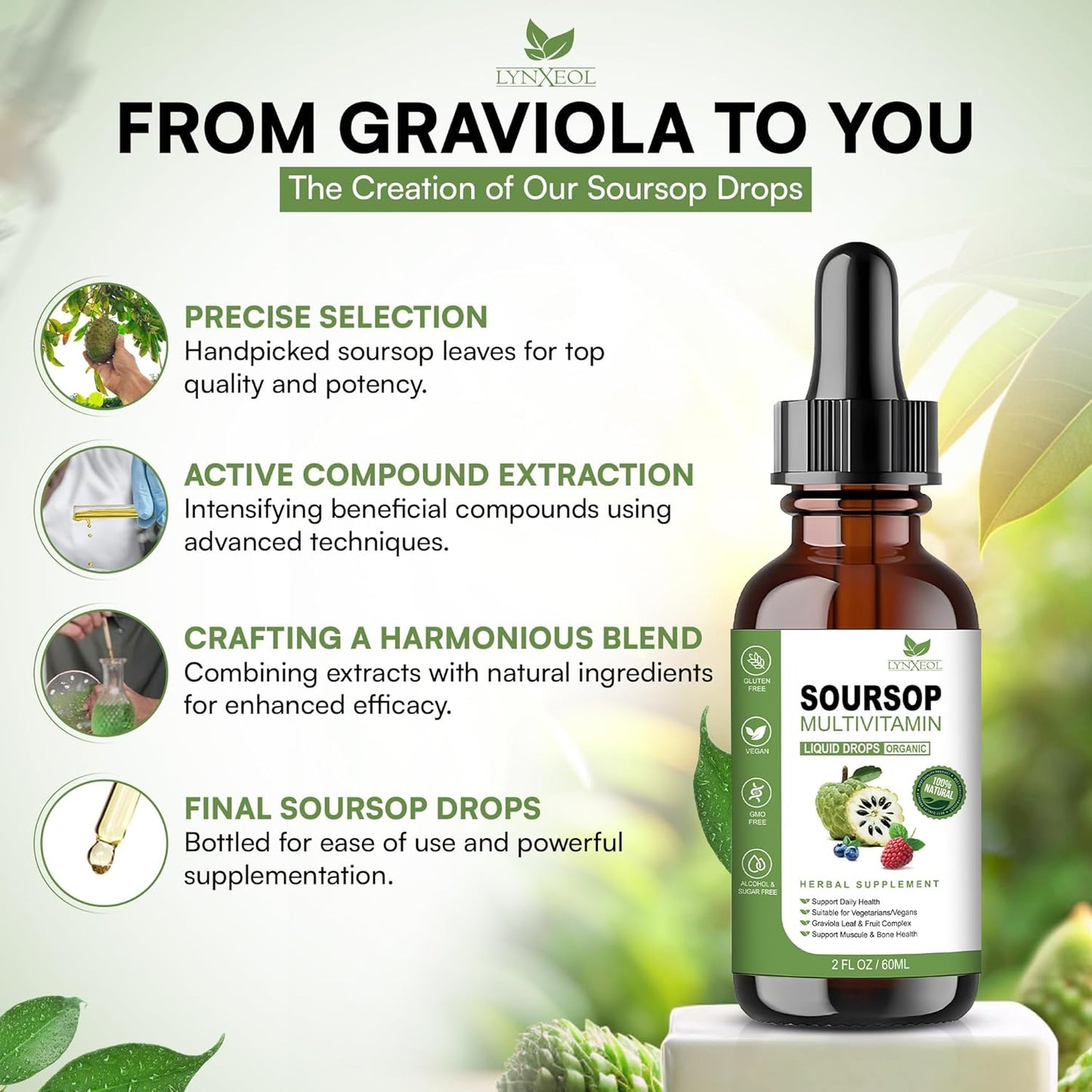 Immunity Boosting Soursop Bitters Liquid Drops for Liver Health & Antioxidant Support - 2 Fl Oz