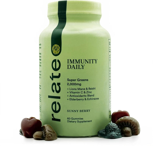 Immunity Daily Gummies - Super Greens, Lion's Mane, Reishi, Vitamin C, Zinc, Antioxidant Blend with Elderberry, Echinacea - Sunny Berry, 60 Count
